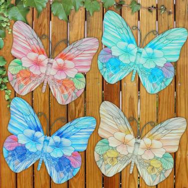 Imagem de Goodangie00 4 peças de decoração de parede de inseto de metal - 17 cm 3D cerca de borboleta arte de parede decorações penduradas para interior externo jardim quintal pátio varanda casa quarto