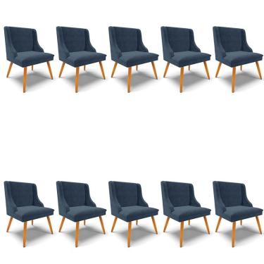 Imagem de Kit 10 Cadeiras Estofadas para Sala de Jantar Pés Palito Lia Suede Azul Marinho - Ibiza