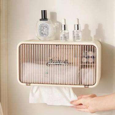 Imagem de Organizador De Banheiro Com Porta Papel Creme Prateleira Parede Sem Fu
