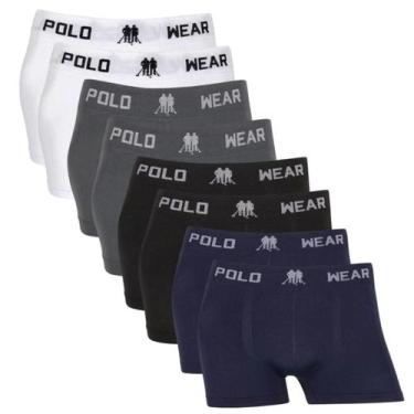 Imagem de Kit 8 cueca infantil polo wear, 2branco, 2chumbo, 2marinho, 2preto, P