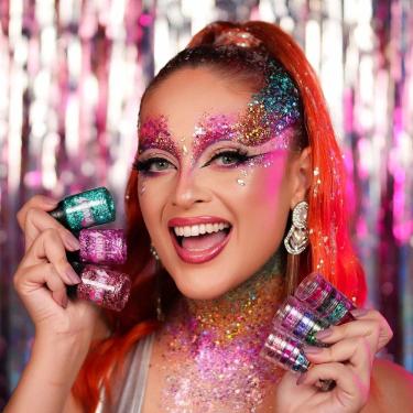 Imagem de Torre de Glitter Glow Power Formatos Flocado Maquiagem Rosto Corpo Cabelo Purpurina Brilho Grosso Holográfico Artístico