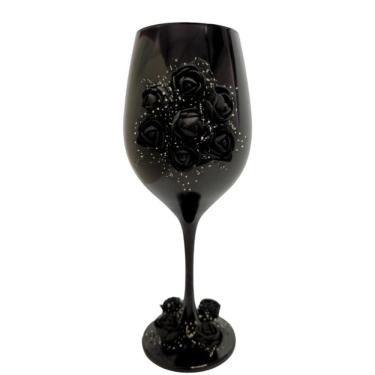 Imagem de Taça Vidro Preta Pomba Gira Rosas Pretas 490 Ml