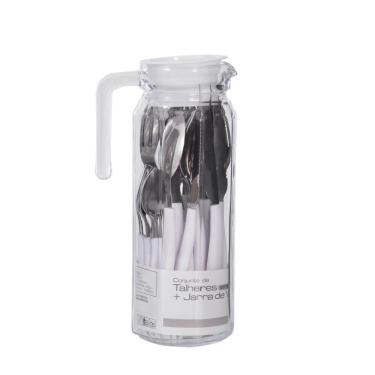 Imagem de Conjunto Jarra 1 Litro Vidro Com Talheres Branco 25 Peças