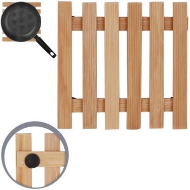 Imagem de Descanso De Panela Quadrado Madeira Ripado 14,5Cm Art House