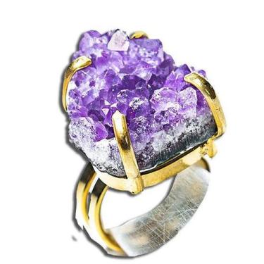 Imagem de Pacote Atacado com 03 Anéis Drusa Ametista Tamanho Médio Aro Ajustável