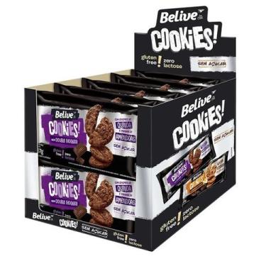 Imagem de Cookies Double Chocolate Zero Açúcar Belive - 10 Pacotes de 80g