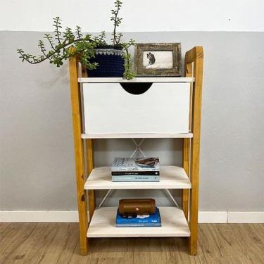 Imagem de Aparador de Madeira Pinus Linea de 4 Prateleiras Slim com Gaveta Branc