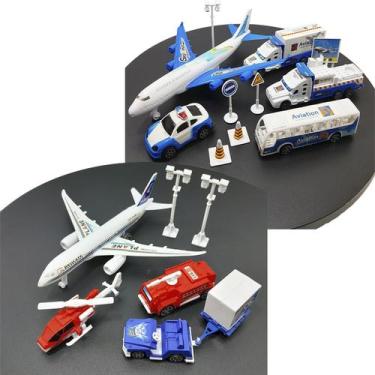 Imagem de Kit Brinquedo Aeroporto Transito 18Pçs Avião Caminhão Carro - Gici Imp