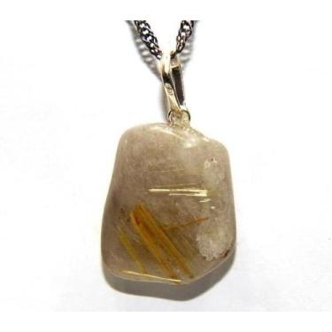 Imagem de Colar Pedrinha Rutilo em Prata 950 com Pino e Presilha - CristaisdeCur