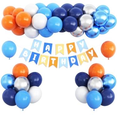 Imagem de KARLURE Kit de arco de guirlanda de balões para decoração de aniversário infantil chá de bebê (laranja azul branco prata)