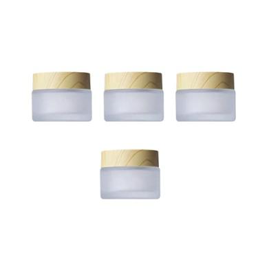 Imagem de 4 frascos de creme de vidro fosco de 30 g, frascos de amostra vazios de 30 g, potes de cosméticos com tampas de grão de madeira para loção, creme, protetor labial, creme para os olhos, cremes