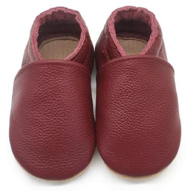 Imagem de Aijoviko Botas de couro genuíno para bebês, sola macia, sapatos de caminhada flexíveis e respiráveis para primeiros andadores, meninos e meninas, Merlot, 12-18 Months Toddler