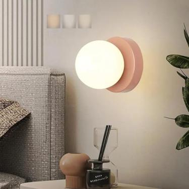 Imagem de Luzes de parede LED tricolor regulável globo arandelas de parede modernas minimalistas lâmpadas de parede sombra de vidro luminárias internas para quarto, restaurante, sala de estar, cabeceira (rosa