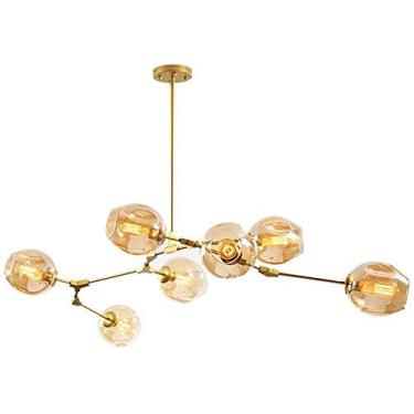 Imagem de Lustre E27 Nordic Glass Ball Chandelier Altura ajustável, Lustre preto fosco, E26 Metal Hand Blow Branches Pendant Light, Luminárias de globo de meados do século de 79"