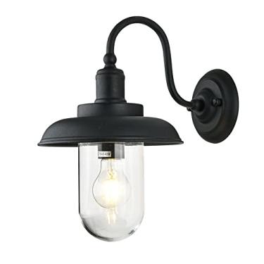 Imagem de Luminária de parede externa preta com pescoço de ganso, luminária de celeiro com cúpula de vidro, luminária de parede vintage para área externa à prova d'água, luminárias de parede externas,
