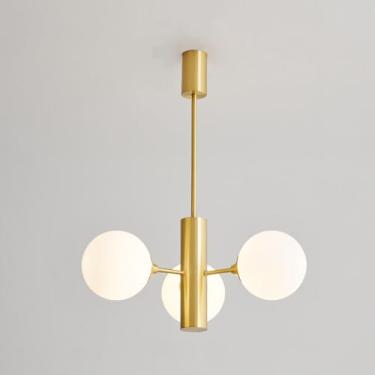 Imagem de Lustre moderno de 3/6/8 luzes, luminárias pendentes douradas de meados do século, luminárias pendentes de latão escovado com cúpula de vidro, lâmpadas suspensas G9 reguláveis, compatíveis co
