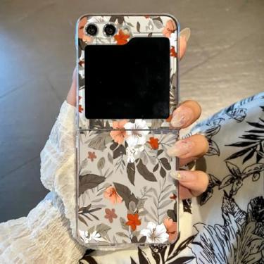 Imagem de Capa para Samsung Z Flip6 com estampa floral romântica e rígida, dobrável e transparente (para Samsung Z Flip6/A630)