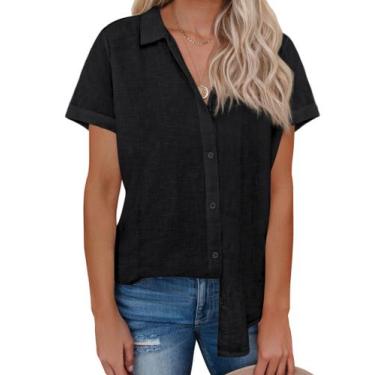 Imagem de Camisa feminina de linho com botões siliteelon preta GG Small