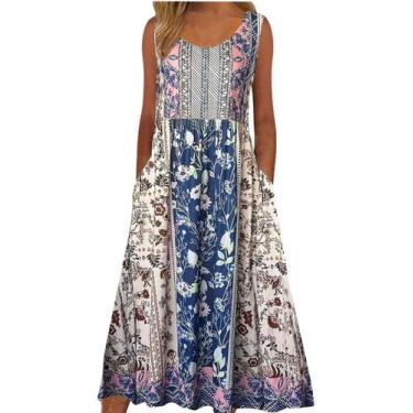 Imagem de Vestido Boho Medlor 2025 de verão sem mangas com estampa floral com bo
