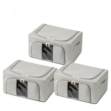 Imagem de Kit Caixas Organizadoras Dobráveis com Visor Transparente – Tecido Oxford e Estrutura de Aço para Roupas, Edredons e Brinquedos(CINZA 24L, 3 UNIDS)