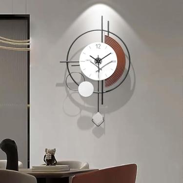 Imagem de WYUYIWH Relógio de parede de arte moderna relógio de parede grande decorativo com pêndulo, relógios de parede de metal silenciosos modernos sem tique-taque para sala de estar, estudo, escritório