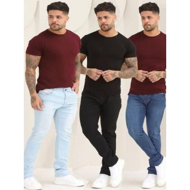 Imagem de Kit 3 Calças Masculina Jeans Lisa Básica Skinny Com Lycra A-110/130/13