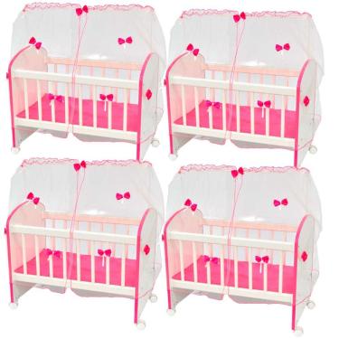 Imagem de Kit 04 Berços Para Boneca Magia C02 Brinquedo Infantil Branco Rosa - Lyam Decor