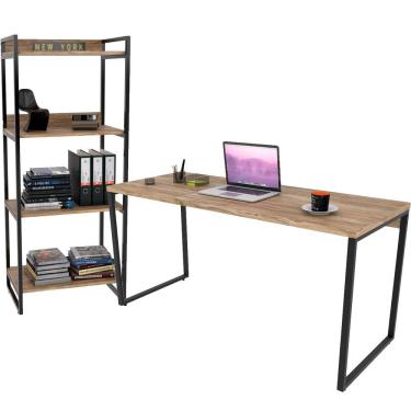 Imagem de Kit Mesa Para Escritório com Estante 4 Prateleiras Industrial Form C01 150 cm Carvalho - Lyam Decor