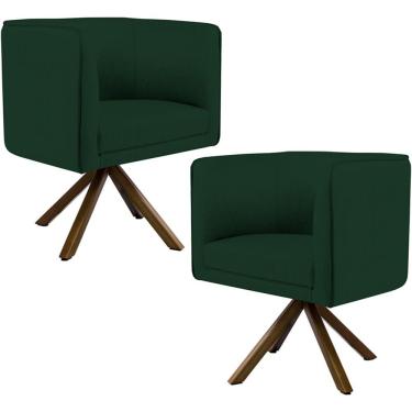Imagem de Kit 02 Poltronas Decorativa Base Giratória Madeira Betina D02 Veludo Verde Musgo C-303 - Lyam Decor