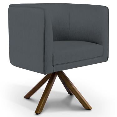Imagem de Poltrona Decorativa Base Giratória de Madeira Betina D02 Corano Cinza C-03 - Lyam Decor