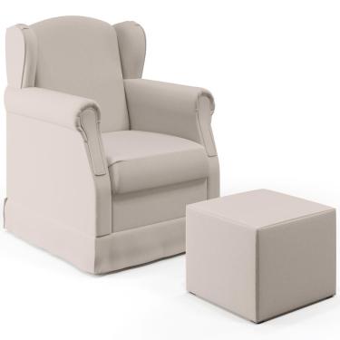 Imagem de Poltrona de Amamentação com Balanço e Puff Elisa P02 Linho Cru - Lyam Decor