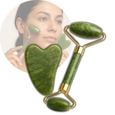 Imagem de Kit Facial de Jade com Rolo e Gua Sha – Cuidados Diários com a Pele, Antienvelhecimento e Relaxamento