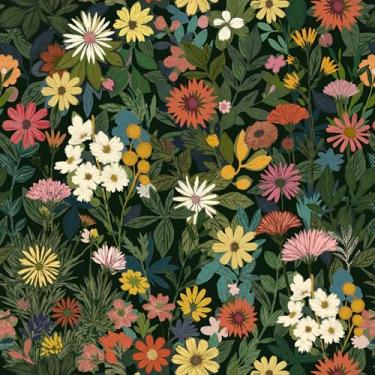 Imagem de Vintique Papel de parede floral Peel and Stick Boho papel de parede removível impermeável padrão pétala verde papel de contato para quarto, banheiro, parede de casa 44 x 600 cm