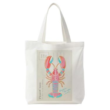 Imagem de Likjad Sacola feminina de lagosta litorânea, turquesa, rosa, praia, lagosta, presente de lagosta, sacolas de compras reutilizáveis de animais marinhos náuticos