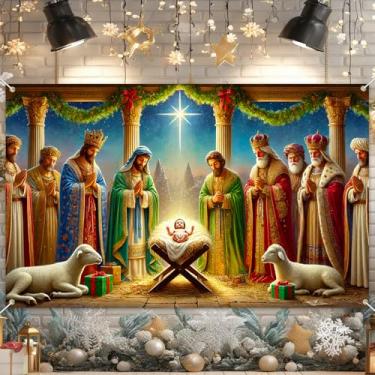 Imagem de BlissYard Faixa de Presépio de Natal Três Homens Sábios Adoração Bebê Jesus Manjedoura Pano de Fundo 188 x 109 cm Estrela de Belém Decoração de Feriado Religioso Exibição Interior Exterior