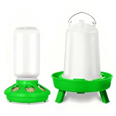 Imagem de Conjunto de alimentador e bebedouro de pintinhos para chocadeira - altura ajustável (3 níveis), alimentador de 0,3 litros e bebedouro de 0,4 litros - kit automático de aves para filhotes e patinhos