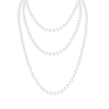 Imagem de Zeffy Colar de pérolas longas 180 cm/180 cm, contas de pérolas brancas falsas, vários fios, colares de pérolas em camadas para mulheres, festa de casamento de 1920, Gatsby, bijuteria, Pérola, Pérola