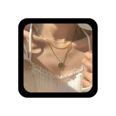 Imagem de Ximdble Colar vintage em camadas com pingente de moeda minúscula, corrente de disco de ouro, gargantilha retrô, joia feminina