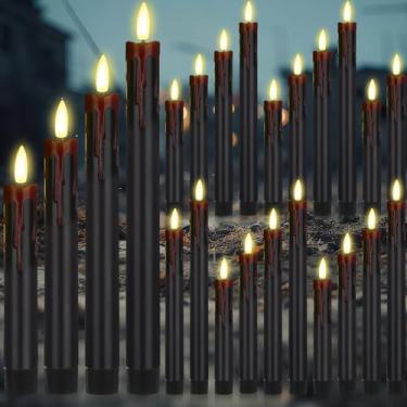 Imagem de Macarrie 24 peças de velas cônicas sem chamas de LED operadas por bateria de 16,5 cm, 19,7 cm, 22,5 cm, 25 cm, castiçais de chama cintilante 3D em forma de cera para decoração de casamento de