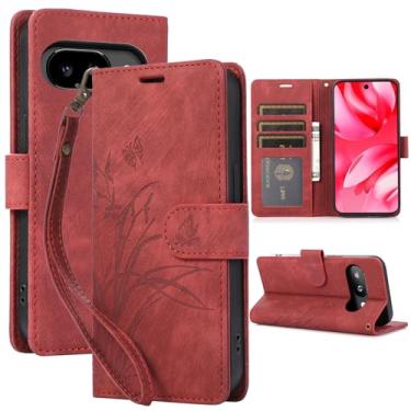 Imagem de Capa carteira para Google Pixel 9A, capa de telefone de couro com padrão de borboleta orquídea com 3 compartimentos para cartão e 1 compartimento para dinheiro, fivela magnética à prova de choque com