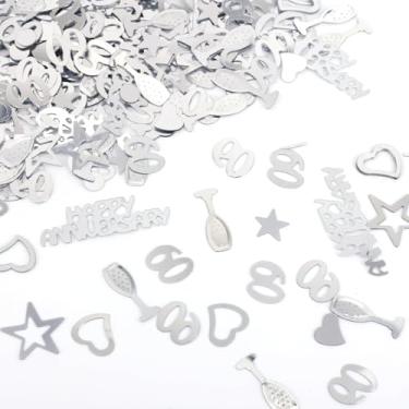 Imagem de Decorações para 60º Aniversário de Casamento, Taça de Vinho em Formato Estrela Coração Prata 30g Decoração Mesa Aniversário Glitter 60º Aniversários Suprimentos para Festa Casamento 60 Anos