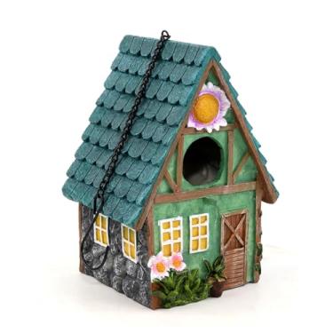Imagem de ZJchao Resina Birdhouse Decor de Jardim Ao Ar Livre Painted House para Abrigo Quente de Inverno Atrai Pássaros selvagens.