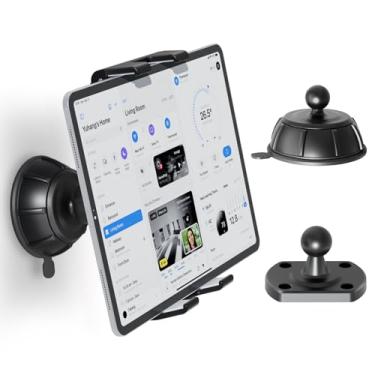 Imagem de OHLPRO Suporte de parede 2 em 1 para tablet com ventosa e base de furos de parafuso, suporte de parede universal giratório de 360° ajustável para iPad de 12,7 a 13 polegadas e iPad Samsung Tabs Fire