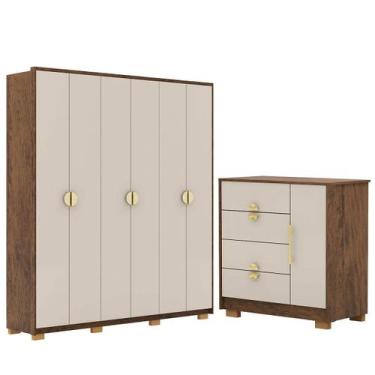 Imagem de Guarda-Roupa 6 Portas 100% MDF e Cômoda Sapateira 4 Gavetas Spain Imbu