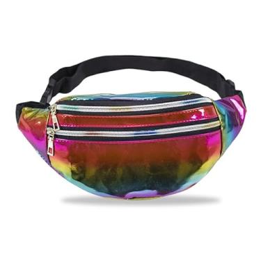 Imagem de Bolsa de peito feminina, bolsa de cintura de grande capacidade com alça ajustável, pochete transversal versátil para uso ao ar livre para mulheres, Colorido a laser, One Size, uso diário