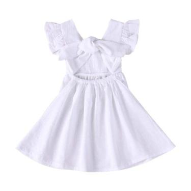 Imagem de Vestido CM C&M WODRO infantil de algodão e linho com babado 5-6T