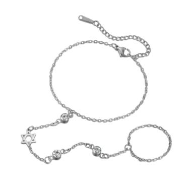 Imagem de Dreamtimes Pulseira de anel de dedo, pulseira de estrela de Davi, pulseiras hebraicas de aço inoxidável para mulheres, pulseiras de mão Hamsa, joias religiosas judaicas, Medium, Aço inoxidável, Sem