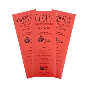 Imagem de Kit 3X: Chocolate 70% Cacau com Castanhas Orgânico CHoKolaH 80g