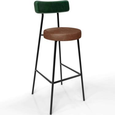 Imagem de Banqueta Alta Bar Cozinha Sala De Jantar Milão L02 Facto Verde Musgo Couríssimo Marrom