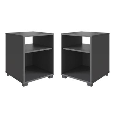 Imagem de Kit 02 Mesa De Cabeceira Nicho 38,5cm Com Pé E Prateleira Grafite